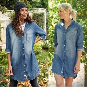Frank & Eileen Mary Dress Distressed Vintage Denim Blue Size Medium
